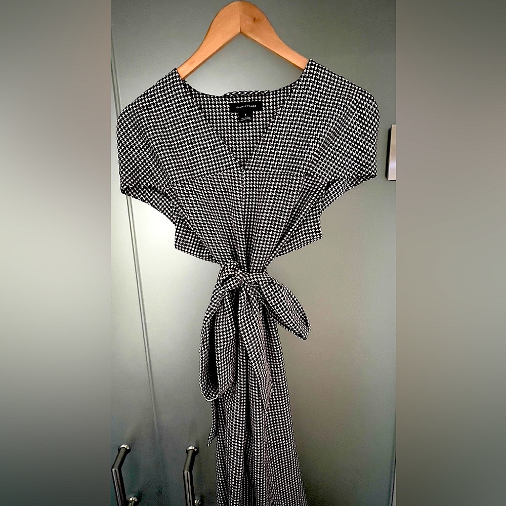 Club Monaco Dress-  black and white geometric silk dress,